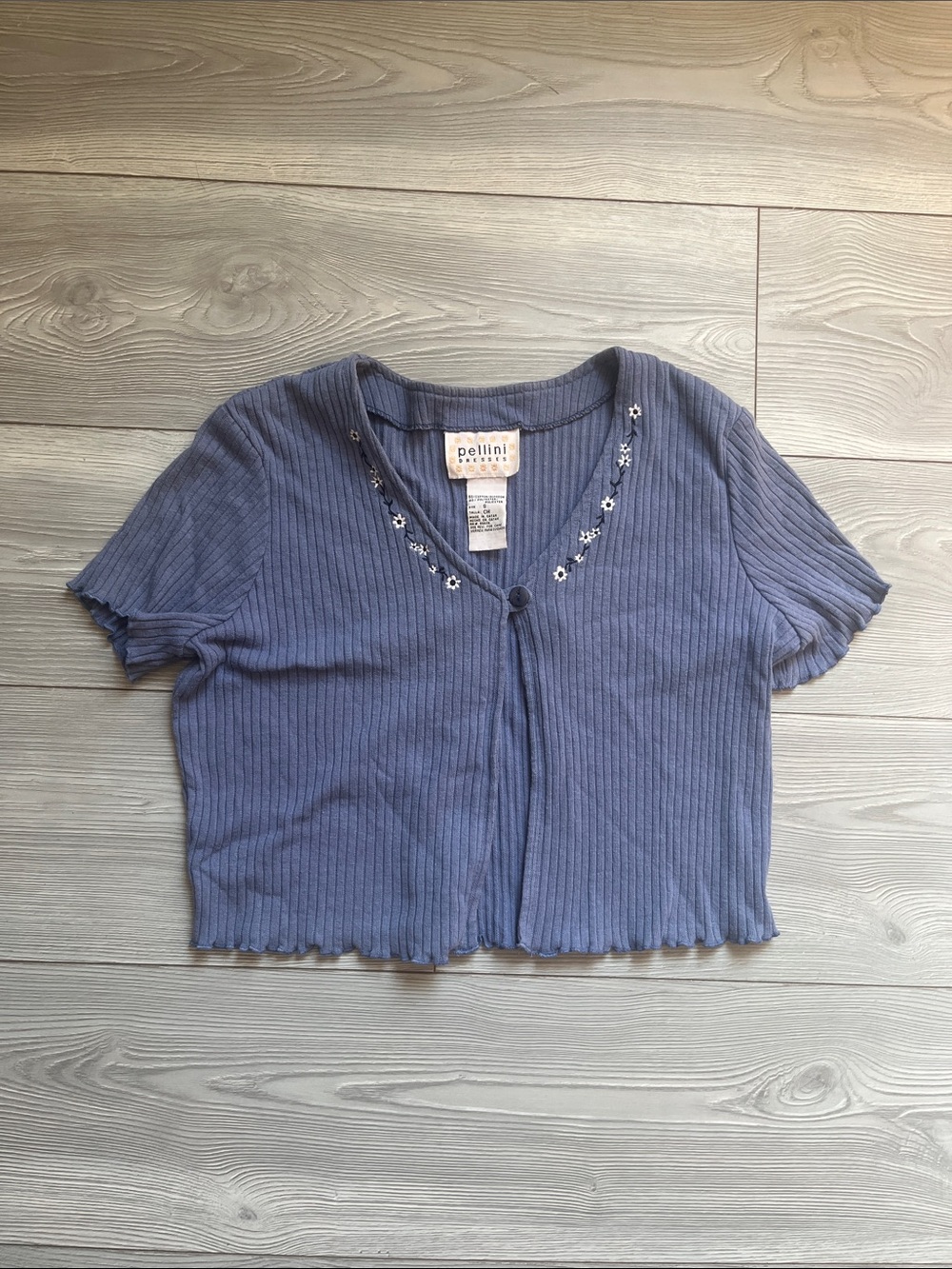 Vintage Ribbed Short Sleeve Knit Crop Top in Dusty Blue